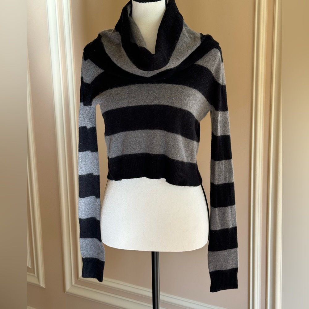 BCBG Cowl Neck Crop Stripe Sweater Small